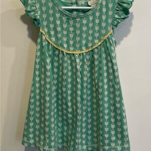 Matilda Jane Short Sleeve Green Dress with Tulips & Yellow Trim Size 4